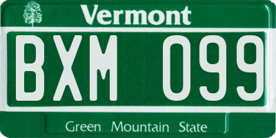 VT license plate BXM099