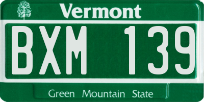 VT license plate BXM139