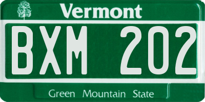 VT license plate BXM202