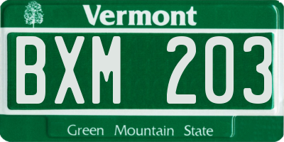 VT license plate BXM203