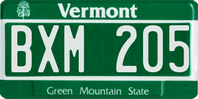 VT license plate BXM205