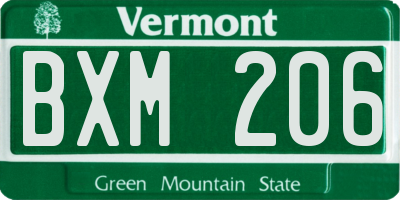 VT license plate BXM206