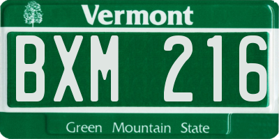 VT license plate BXM216