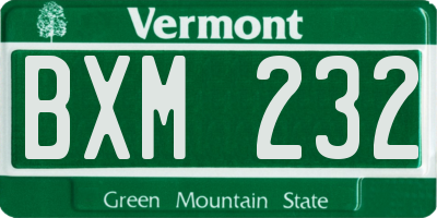 VT license plate BXM232