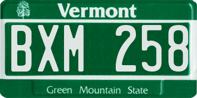 VT license plate BXM258
