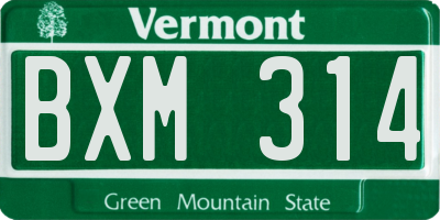 VT license plate BXM314