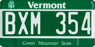 VT license plate BXM354