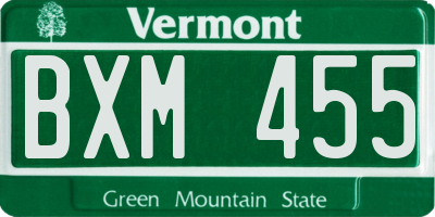 VT license plate BXM455
