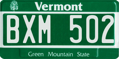 VT license plate BXM502