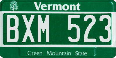 VT license plate BXM523