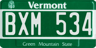 VT license plate BXM534