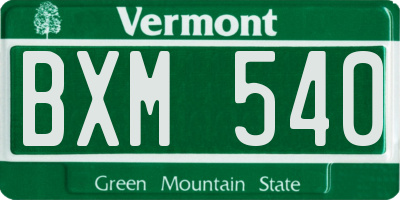 VT license plate BXM540