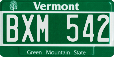 VT license plate BXM542