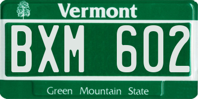 VT license plate BXM602