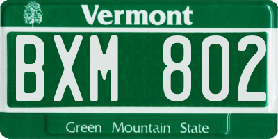 VT license plate BXM802