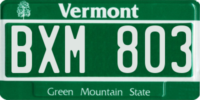 VT license plate BXM803