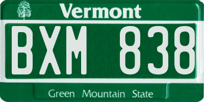 VT license plate BXM838