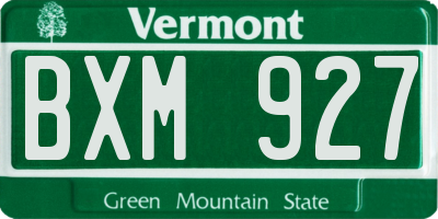 VT license plate BXM927