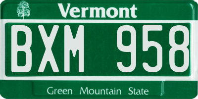 VT license plate BXM958