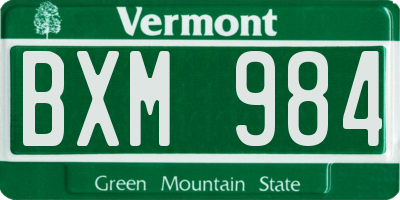 VT license plate BXM984