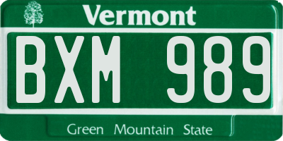 VT license plate BXM989