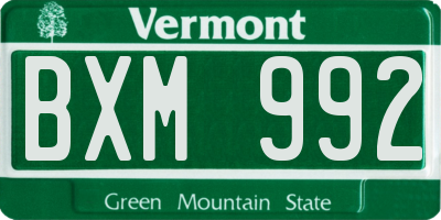 VT license plate BXM992