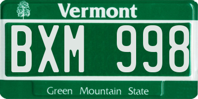 VT license plate BXM998
