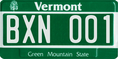 VT license plate BXN001