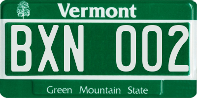 VT license plate BXN002