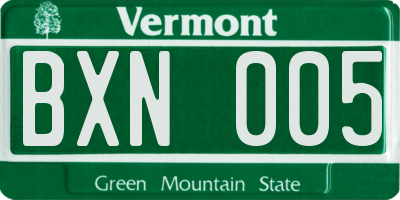 VT license plate BXN005