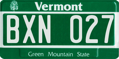VT license plate BXN027