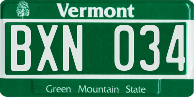 VT license plate BXN034