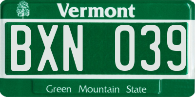 VT license plate BXN039