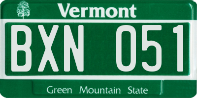 VT license plate BXN051