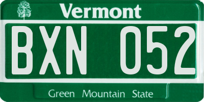 VT license plate BXN052