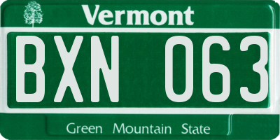 VT license plate BXN063