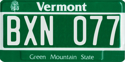 VT license plate BXN077