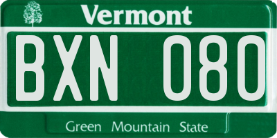 VT license plate BXN080