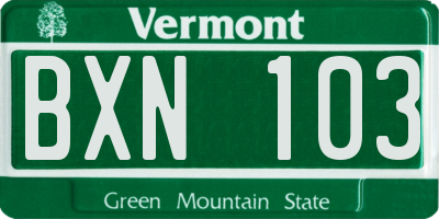VT license plate BXN103