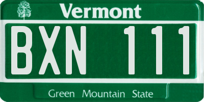 VT license plate BXN111