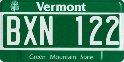VT license plate BXN122