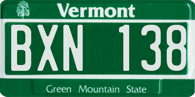 VT license plate BXN138