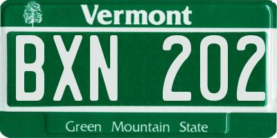 VT license plate BXN202