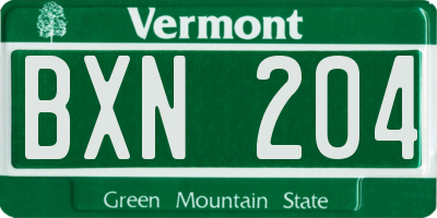 VT license plate BXN204