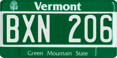 VT license plate BXN206