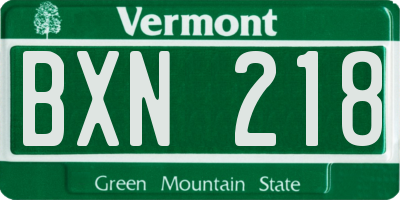 VT license plate BXN218