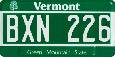 VT license plate BXN226