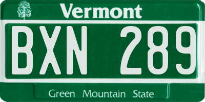 VT license plate BXN289