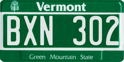VT license plate BXN302