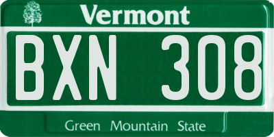 VT license plate BXN308